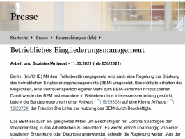 BEM-Neuigkeiten aus dem Bundestag